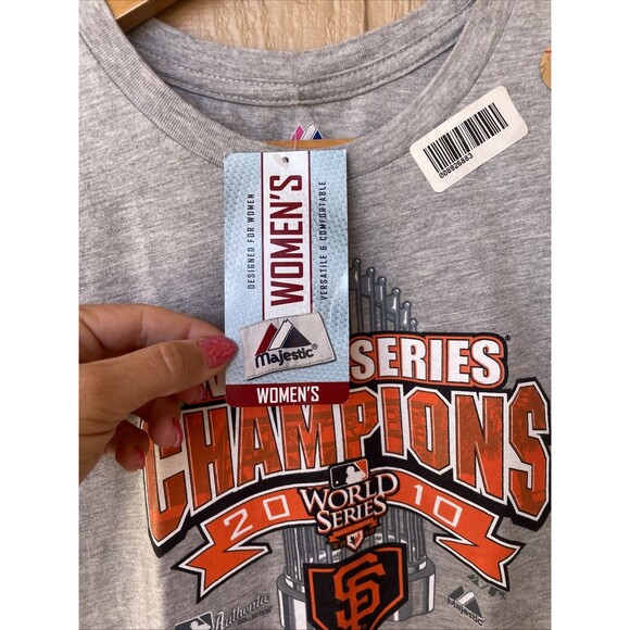 San Francisco Giants 2010 WS Champions Womens T-Shirt Sz M Gray MLB Baseball - Picture 3 of 6